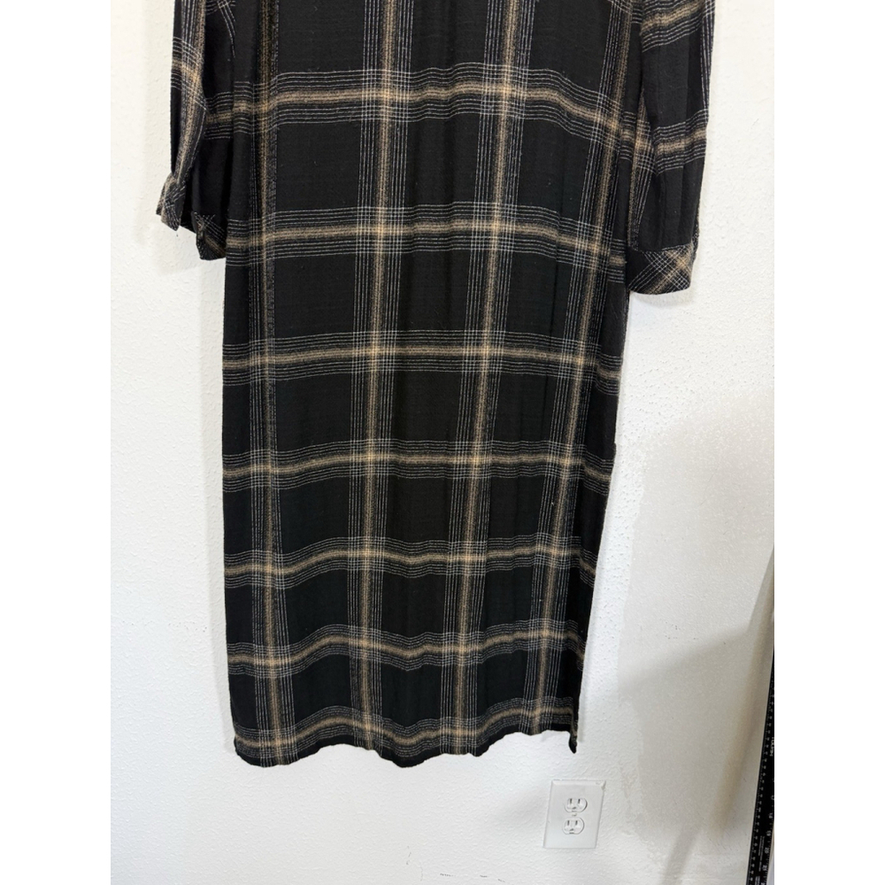 Cloth & Stone Plaid Maxi Shirt Dress Large Hi Low Stretch Boho Academia Stretch - Picture 12 of 15